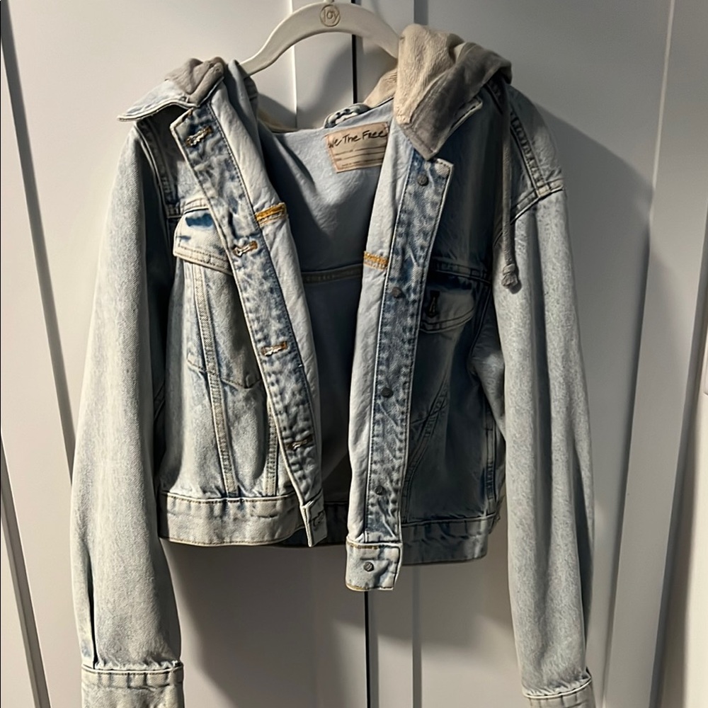 Free People Blue Denim Jacket with Hood